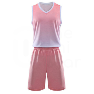 Conjunto de camiseta de baloncesto unisex, sin mangas, cuello en V, color degradado rosa, kit de pantalones cortos transpirables - Product Image 1