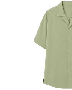 Customized Light Olive Green Oversized Casual Men <b>Shirt</b> <b>Half</b> Sleeve <b>Button</b> Up Cuban Collar Loose Fit Summer Fashion Top Wear - Product Image 3