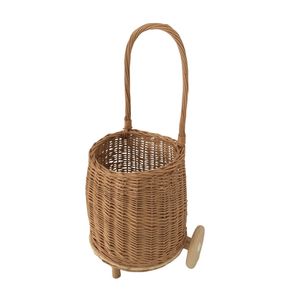 Children Wicker Shopping Trolley Kids Toys with Handle Wicker Shopping Cart <b>Willow</b> Shopping Trolley Wheels <b>Basket</b> Wholesale - Product Image 1