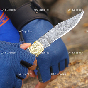 UA Supplies Industrial Grade Damascus Steel Folding Pocket Knife Hand Engraved Brass Bolster Handmade Micarta Handle OEM Private - Product Image 6