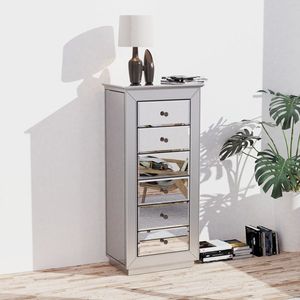 Armadio Portagioie Argentato a Specchio con 6 Cassetti e 16 Ganci per Collane, 2 Ante Laterali a Battente - Product Image 1