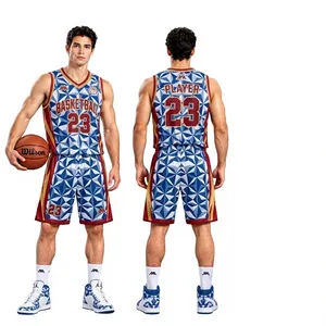 Conjunto de Camiseta de Baloncesto para Hombre, Sin Mangas, Estampado Geométrico, Secado Rápido, Corte Atlético, Cuello en V, Diseño Sublimado, Número 23 del Jugador - Product Image 1