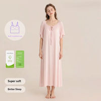 Sweethoney-Camisón de primavera y verano para mujer, jersey de cuello redondo con pecho acolchado, bata larga lisa, ropa suave y fresca para el hogar