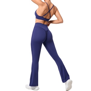 Women Stretchy Soft Quick Dry Twist Adjustable Scrunch Back Flare Pants and Bra Set - Product Image 1