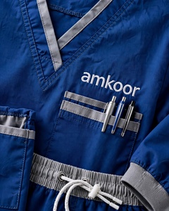 Amkoor Unisex Blue <b>Scrub</b> <b>Set</b> Polyester Breathable Medical Uniform Adult Workwear Needle Detection - Product Image 5