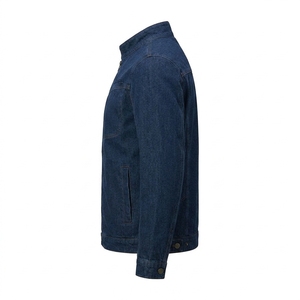 Veste en jean indigo foncé sur mesure pour homme, col montant, fermeture éclair intégrale, doublée, manteau décontracté en coton, vêtement utilitaire - Product Image 4