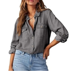 Camisas de Mezclilla 100% Algodón de Alta Calidad al por Mayor con Aspecto Desgastado, Camisas de Mezclilla Modernas de Manga Larga para Uso Casual de Verano - Product Image 1