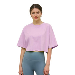 Débardeurs à manches courtes col rond pour femmes PIHA SPORTS, rose uni, tricotés en spandex et polyester, respirants, séchage rapide, imprimés numériquement - Product Image 2