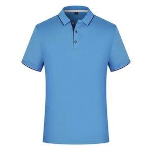 เสื้อโปโลแขนสั้นสีฟ้าอ่อนสำหรับผู้ชาย สีพื้น ผ้าถัก สไตล์ลำลอง ทรงปกติ - Product Image 1