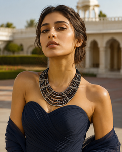 Collar de Cuentas Multicapa de Alta Calidad para Mujer, Diseño Geométrico, Bañado en Plata, Cuentas Negras, Joyería para Fiestas, Precio al por Mayor - Product Image 2