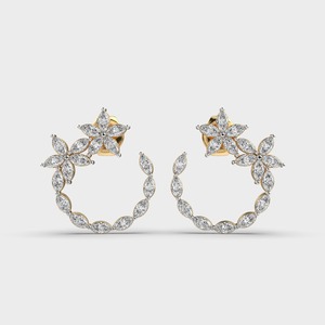 IGI Certified Lab Grown Marquise Diamond Floral Half Hoop <b>Earrings</b> 9K Yellow / White / Rose Gold Flower Diamond <b>Earrings</b> - Product Image 5