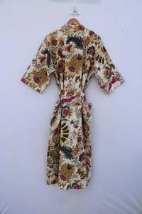 Bata Kimono con Estampado de Dibujos Animados para Mujer, 100% Algodón, Suave y Transpirable, Camisón de Verano Hecho a Mano, Cuello en V, Cintura Elástica, Largo Completo/Hasta la Rodilla - Product Image 2