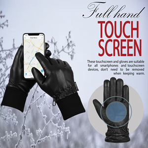 Gants en cuir pour hommes, mode, hiver, thermiques, pour la conduite et la marche en extérieur, avec revers en tricot côtelé, fabricant de logos personnalisés - Product Image 3