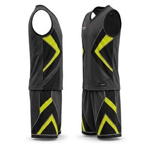Ensemble d'uniformes de basketball unisexe noir et jaune fluo par sublimation, en polyester respirant, haute qualité 2026 - Product Image 4