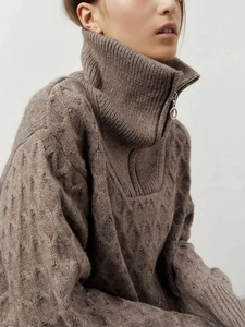 Women's <b>Cable</b> <b>Knit</b> Turtleneck Pullover Full Sleeve Zipper Closure Thick Winter Casual <b>Sweater</b> Anti-Pilling 100% Acrylic - Product Image 4