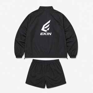 <b>Men's</b> Black 2-Piece Nylon Solid Windbreaker <b>Jacket</b> Shorts Set Drawstring Stand Collar-<b>Summer</b> Athletic Sportswear 2025 EKIN Logo - Product Image 2