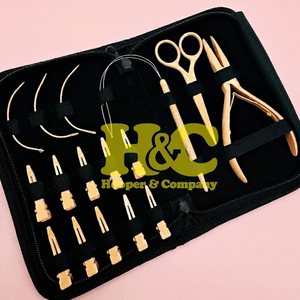 Hair Extension Tools Kit Beige Plier Scissors Needles Pouch Mini Peach Hair Tool Kit Stainless Steel <b>Tape</b> Clip Loop logo offer - Product Image 6