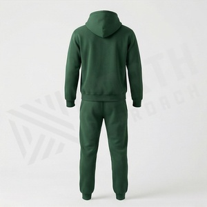 Ensemble de survêtement unisexe vert à capuche, sweat-shirt et pantalon décontractés en coton pleine longueur avec cordon de serrage et poches, couleur unie, pour l'automne - Product Image 2