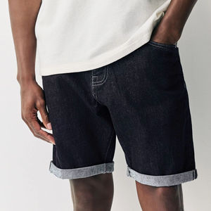 Shorts en jean vintage pour homme, délavé clair, taille mi-haute, coupe droite, en coton, décontracté, respirant, écologique, avec poches et surpiqûres - Product Image 1