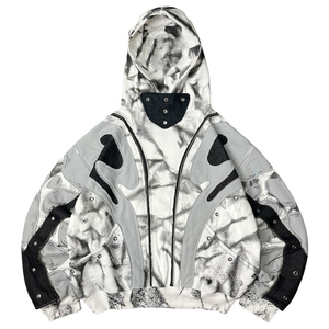 Sweat à capuche homme personnalisé effet vieilli, peinture pulvérisée, rivets et strass, 100% coton molletonné, coupe classique, hiver, écoresponsable, soie - Product Image 1