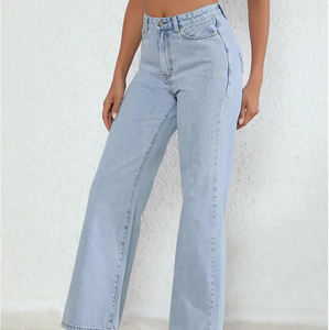 Pantalon évasé en denim pour femme, taille haute, coupe large, design personnalisé, décontracté, doux, haute qualité, vente en gros - Product Image 4