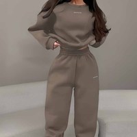 Kadınlar İçin Grafit Gri 3 Parçalı Uzun Kollu Bisiklet Yaka Bol Kesim Günlük Düz Renk Kışlık Sokak Modası Sweatshirt Eşofman Takımı