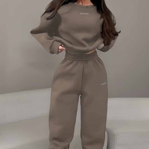 <b>Women's</b> Graphite Gray 3 Piece Long Sleeve Crew Neck Loose Fit Casual Solid Color Winter Streetwear Sweatshirt Jogger <b>Set</b> - Product Image 5