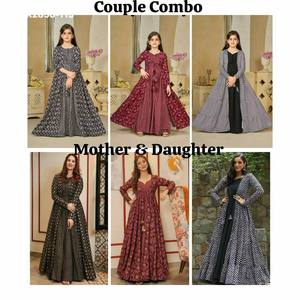 Conjunto de Vestido y Bolero para Niñas de Alta Calidad en Seda Muselina/Seda Georgette Sintética Estampada, Colección Madre-Hija, Proveedor Indio - Product Image 6