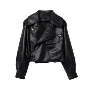 Nouvelle veste courte en cuir PU tendance printemps-automne, coupe ample, coupe-vent pour femmes - Product Image 5