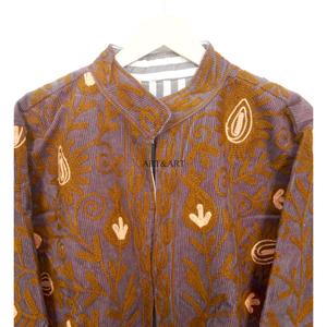 Vintage Floral Embroidery Button Cotrise <b>Jacket</b> Cotton Stripe Lining Handmade Autumn Winter Breathable Eco-Friendly Quick Dry - Product Image 6
