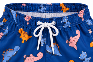 Shorts de Baño para Hombre con Estampado de Dinosaurios Azules, Cintura con Cordón Ajustable, Secado Rápido, Estilo Casual - Product Image 3