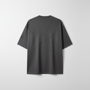 Geometric_Panel_Layered_Tee_Men's Short Sleeve O-Neck <b>T</b>-<b>Shirt</b> Solid Color Knitted <b>Polyester</b> Breathable Minimalist Style Left - Product Image 2