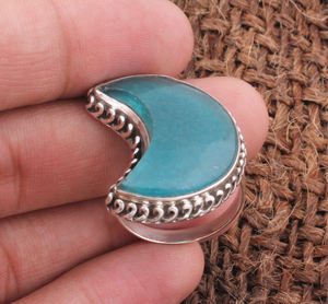 แหวนหินแคลเซโดนีสีน้ำเงินธรรมชาติลายจุด ประดับด้วยเงินแท้ 925 สไตล์วินเทจ เครื่องประดับพลอยสีน้ำเงินสำหรับผู้หญิง รับสั่งทำขายส่ง - Product Image 5