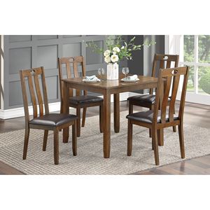 Transitional Style 5pc Dining Set <b>Brown</b> Finish Wooden <b>Table</b> & 4 Side Chairs with Upholstered Seats Kitchen Furniture - Product Image 1
