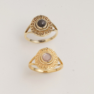 Natural Peach Moonstone Sunburst <b>Ring</b> Gold Tone Vintage Style Handmade Elegant Designer Jewelry <b>Statement</b> <b>Ring</b> for Women - Product Image 2