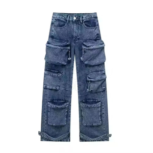 Vaqueros Anchos Estilo Urbano, Corte Holgado, Material Denim Lavado, Moda Vanguardista, Ropa Urbana, Vaqueros Streetwear con Marca Personalizada - Product Image 1
