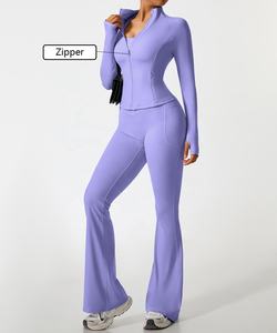 ชุดออกกำลังกายแบบ 2 ชิ้นสำหรับผู้หญิง ชุดโยคะ ชุดฟิตเนส ชุดกีฬา ชุดออกกำลังกายกลางแจ้ง ผ้าเนื้อยืด - Product Image 4