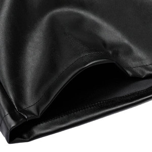 Pantalones Cortos Bermuda para Hombre, Negros, Recubiertos de PU, Cierre de Botones, Cintura Media, Estilo Casual, Color Sólido, Tela Satinada, con Bolsillos - Product Image 3