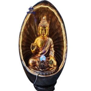 Sculpture murale Bouddha 2026 rectangulaire en fibre de verre éclairée, ornement de jardin extérieur, finition naturelle traditionnelle - Product Image 3