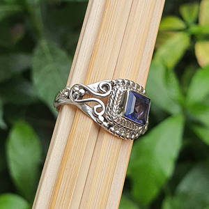 Nouveau Designer Square Iolite Gemstone Original 925 Sterling Silver Designer Boho Vintage Anneaux Vérifié En Gros Bijoux Fourniture - Product Image 2