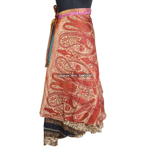 New Jaipur Magic <b>Wraps</b> <b>Skirt</b> Women Wear Vintage Silk Sari Long Length <b>Wrap</b> <b>Around</b> <b>Skirt</b> 2 Layer Reversible Cover up Wear Vintage - Product Image 4