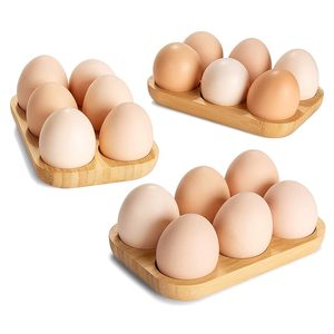 Mini Bamboo Egg Tray Natural Wooden Egg Holder Rack for Fridge Countertop Kitchen <b>Storage</b> - Product Image 4