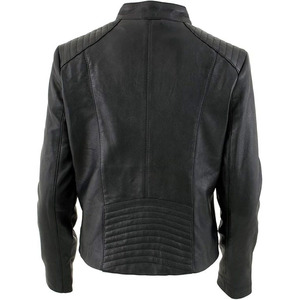 SAMROZ SPORTS Leather Women's Black Premium Leather Biker Jacket w/Mandarin Collar - Product Image 4
