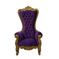 Chaise de trône royale en bois de palissandre massif avec dossier haut, finition en velours violet et or, style de loisirs capitonné, meubles de luxe pour salon