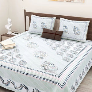 Juego de Sábanas y Fundas de Almohada de Algodón Hechas a Mano, 100% Algodón Estampado, Tamaño King, con 2 Fundas de Almohada, para Hogar y Hotel - Product Image 1