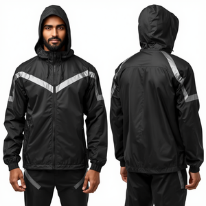 Hot Sale Premium <b>Men's</b> <b>Lightweight</b> Windbreaker <b>Jacket</b> Water Resistant Hooded Outerwear Modern Color Block Design - Product Image 4