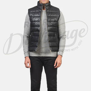Chaleco Acolchado de Cuero Negro Premium para Hombre, Chaqueta de Invierno sin Mangas de Piel de Oveja Auténtica, Chaleco Acolchado para Hombre - Product Image 3