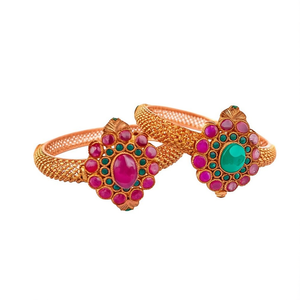 <b>Copper</b> Cuff <b>Bangles</b> with Ruby and Green Kemp in Ethnic Trendy Style - Product Image 2