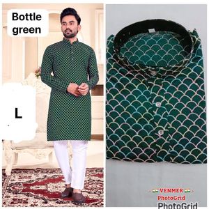 Men’s Cotton <b>Silk</b> Kurta with Multicolor Thread Work, Full Sleeves, Dual Side Pockets, Ethnic Festive Wear - Product Image 4