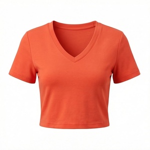 T-shirt pour femme à manches courtes et col en V, 100% coton biologique de luxe, pré-rétréci, doux, respirant, couleur personnalisée - Product Image 1